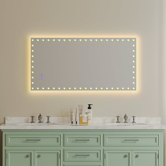 Yiwa LED Bathroom Mirror With RGB Lights, Anti-Fog Memory Function Rectangular Vanity Mirror