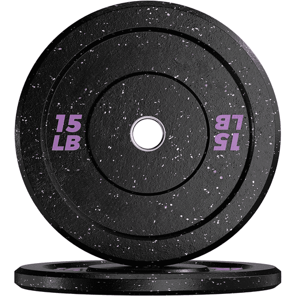 Yiwa Set of 2 Rubber Weights Bumper Plates 15LB, 2-inch Barbell Weights for Weight Lifting Strength Training Home Gym