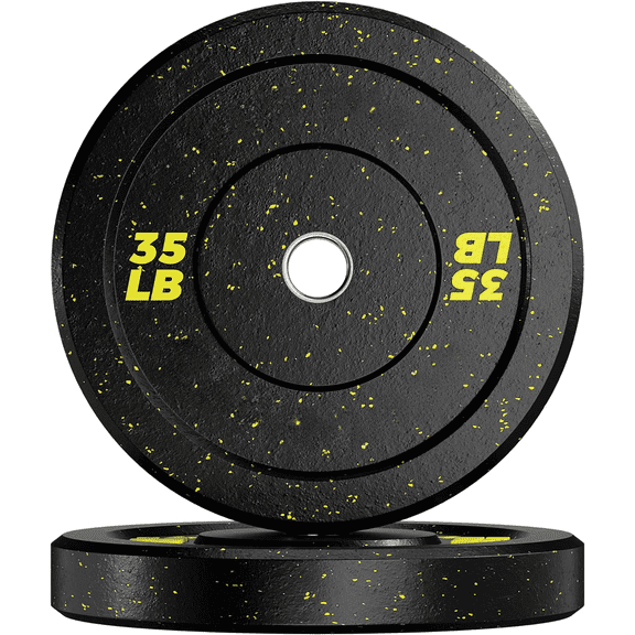 Yiwa Set of 2 Rubber Weights Bumper Plates 35LB, 2-inch Barbell Weights for Weight Lifting Strength Training Home Gym