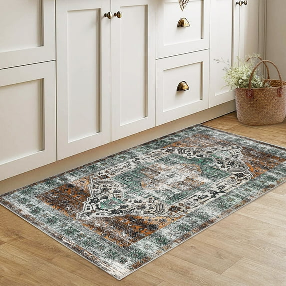 Yiwa Small Area Rug 2x3 Machine Washable, Vintage Low Pile Floor Cover for Home