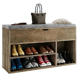 Tavia Shoe Storage Bench with Drawers Open Shelf Cherry Wood Walmart