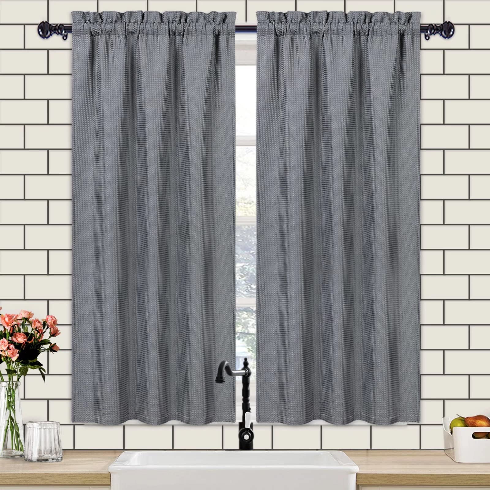 Yiwa Waterproof Kitchen Curtains, Waffle Weave Rod Pocket Curtain Panel