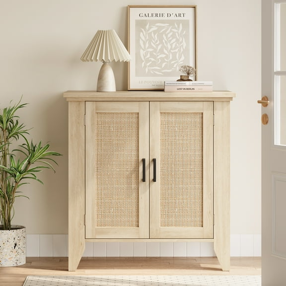 Yiwa Adjustable Shelf Sideboard, MDF Rattan Natural