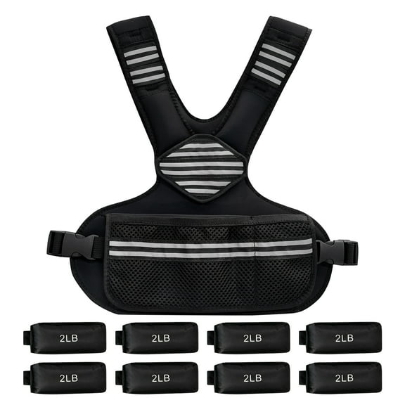 Yiwa Woman Adjustable Weighted Vest, 4-10 Lbs Weighted Walking Vest with Reflective Strips, Large Pockets, 6 Ironsand Weights, Black Strength Training Weight Vest for Yoga, Running