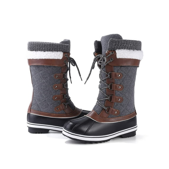 Yiwa Women's Snow Shoes, Women Waterproof Mid Calf, Anti-slip Outdoor Warm Duck Boot for Winter Hemp Grey Size 10