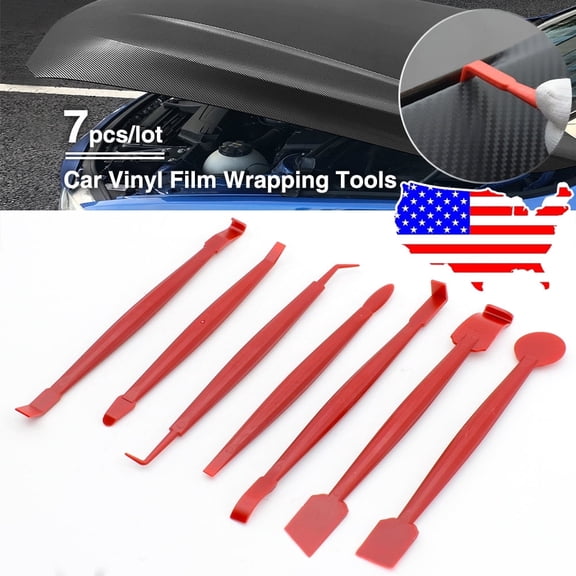 Yiwosu 7PCS Car Window Wrap Vinyl Tools Kit 3D Carbon Fiber Decal Film Squeegee Felt Remove Kits Red
