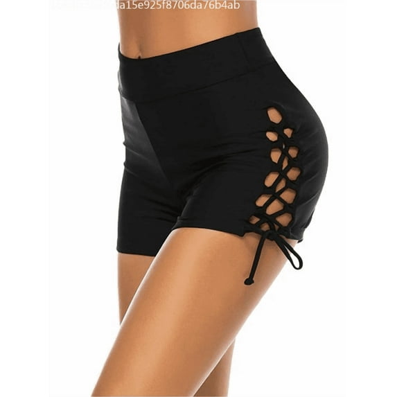 Yiwula Women High Waisted Drawstring Swim Shorts Ruched Tummy Control Swimsuit Bottoms Swimsuit for women