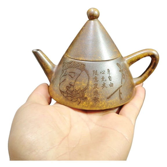 Yixing Clay Teapot Limited Kiln Run Gongfu Sand Fired Pot Buddha Guanyin Pagoda Tower Tapered Conical Shape Engraved Lotus