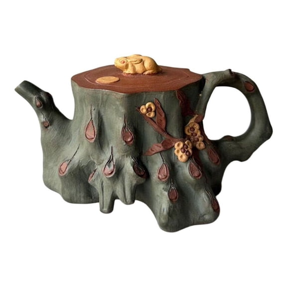 Yixing Clay Teapot Unique Pu-Erh Pot Rabbit Moon Flower Blossom Floral Nature Inspired Bionic Life Like Sculpted Collectible