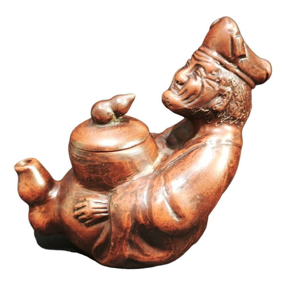 Yixing Clay Teapot Unique Pu Erh Purple Ornament Sculpted Carved Artisan Detailed Figure Monk Form Buddhist Shaped Character