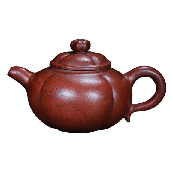 Yixing Clay Teapot Unique Pu Erh Purple Ornament Zisha Sculpture Figurine Pumpkin Form Petal Design Rounded Silhouette Budding