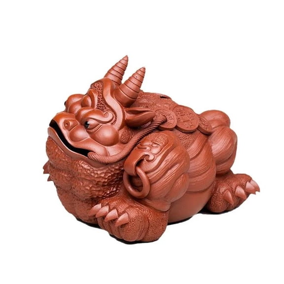 Yixing Purple Clay Tea Pet Sculpture Crafts Tea Set Decoration Collection Handmade Lucky Golden Toad Statue
