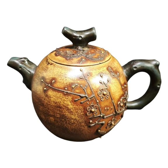 Yixing Purple Clay Teapot Hand Coiled Antique Replicate Gongfu Handcrafted Artisan Embossed Carved Relief Dragon Egg Shaped Plum