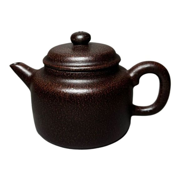 Yixing Purple Clay Teapot Hand Coiled Handmade Zisha Sand Fired Auction Pot Carved Calligraphy Engraving Cylindrical Body