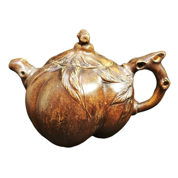 Yixing Purple Teapot Green Gongfu Cup Bundle Handcrafted Artisan Made Collectible Peach Biomorphic Carved Leaf Zisha Sculpted