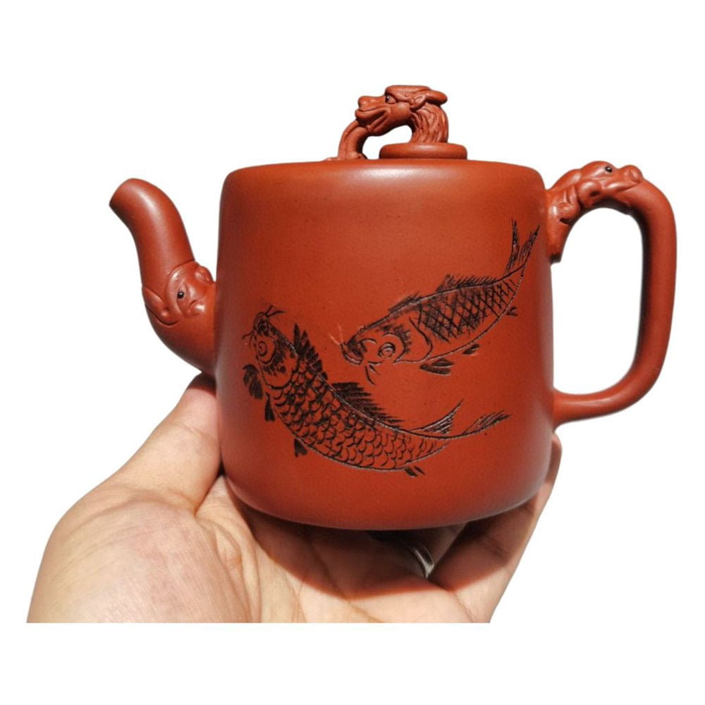 Yixing Teapot Set Tea Kettle Mesh Double Fish Carving Art Dragon ...