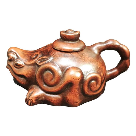 Yixing Zisha Clay Teapot Dark Functional Vintage Carved Artisan Crafted D Toad Sculpture Smooth Texture Intricate Cloud Pattern