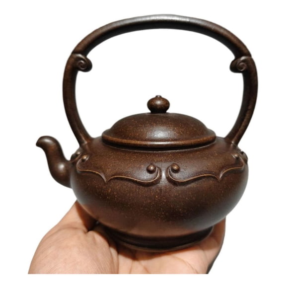 Yixing Zisha Clay Teapot Gongfu Cup Puer Tea Decorative Embellished Engraved Filigreed Ruyi Loop Scrollwork Art