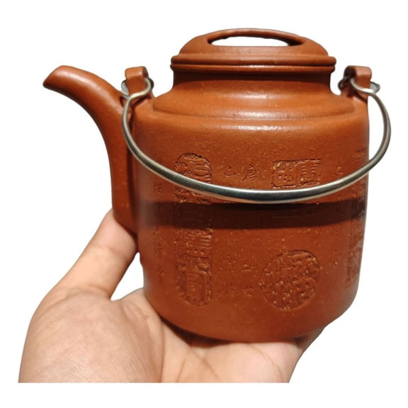 Yixing Zisha Clay Teapot Gongfu Cup Puer Tea Engraved Carved Metal Cylindrical Curved Flat Barrel Landscape Calligraphy Seal