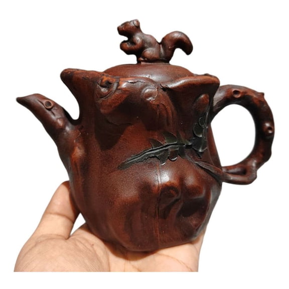 Yixing Zisha Pot Scholarly Aesthetic Calligraphic Relief Carved Sculpted Crafted Tree Stump Trunk Log Organic Molded Calligraphy