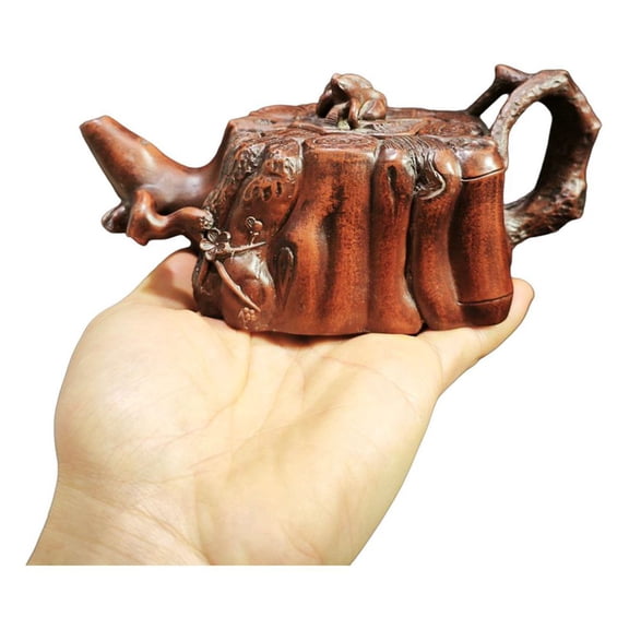 Yixing Zisha Teapot Vintage Collectible Asian Artisan Carved Sculpted Frog Engraving Nature Inspired Rustic Natural Organic Wood