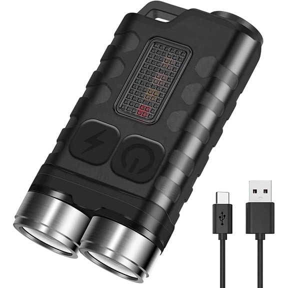 Mini Powerful Keychain Flashlight USB-C Rechargeable EDC LED Torch with UV White Red Blue Light,High Lumen 900LM 12 Modes Pocket Flashlight Keychain Light,IP65 Waterproof,Tail Magnet(Black)