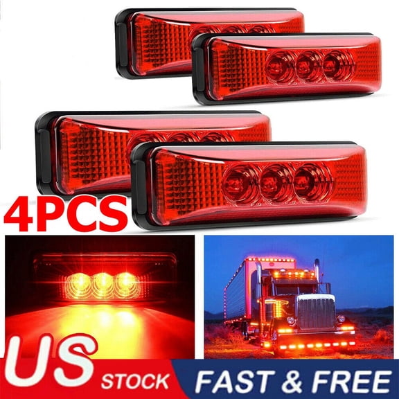 AUTOXBERT 4x Red 3-LED Side Marker Lights 12V 24V for RV Truck Trailer Clearance Light Lamp Waterproof