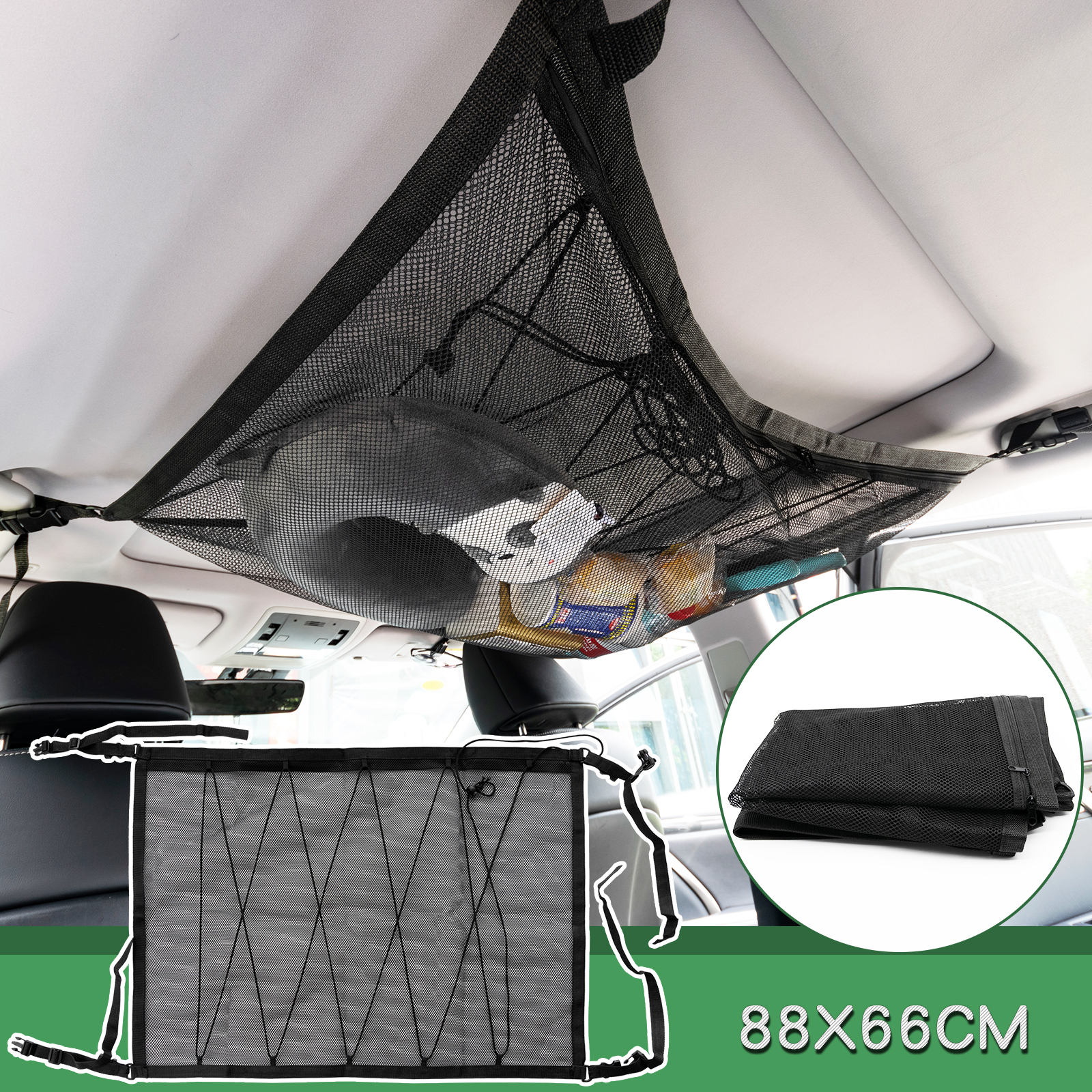 Yiyasu 88x66cm Car Roof Ceiling Cargo Net Mesh Storage Bag Pouch
