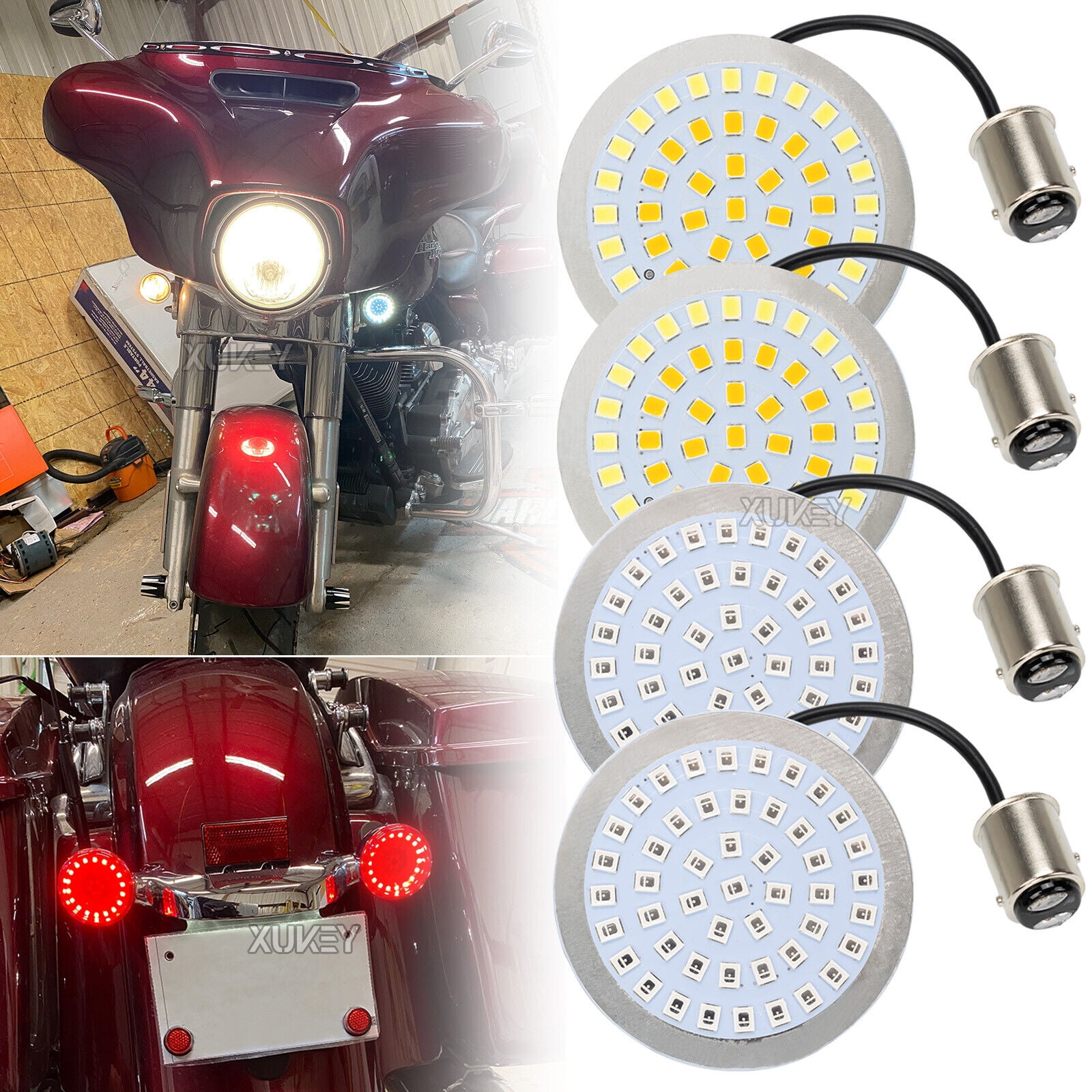 AUTOXBERT 8pcs 2'' 1157 Motorcycle LED Lights Turn Signal Red Tail Light for Harley Harley Softail Dyna Sportster Touring