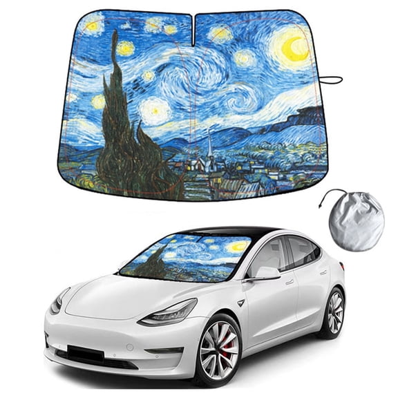 AUTOXBERT Car Windshield Sun Shade Cover for Tesla Model Y/3 Sunshade Visor UV Shield Foldable Starry Sky