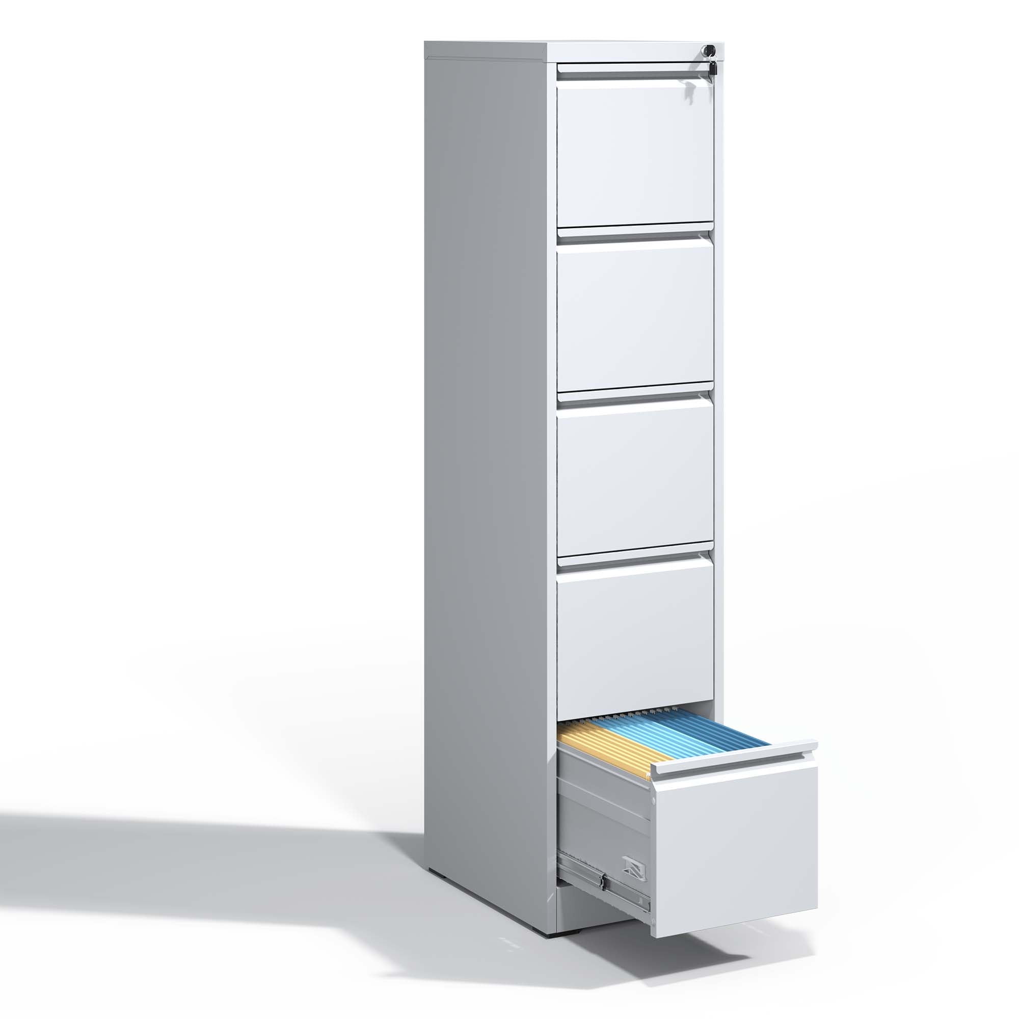 Yiyuanjin 5 Drawer Vertical Metal File Cabinet with Lock for A4 Legal/Letter Size, White
