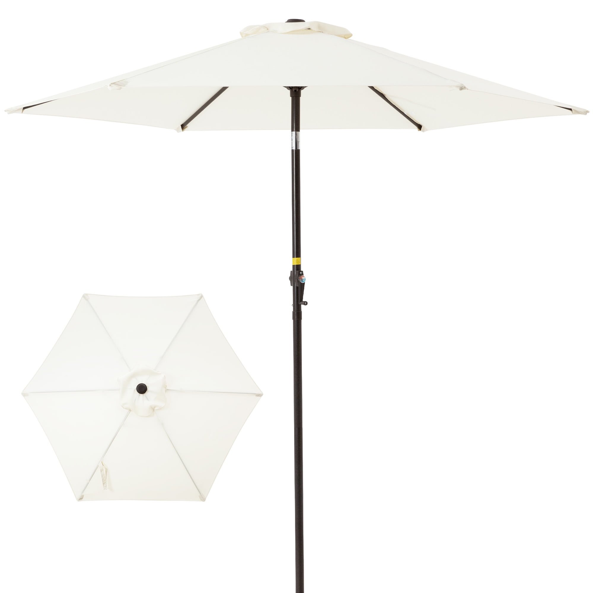 7.5FT Beige Polyester Patio Umbrella with Push Button Tilt & Crank
