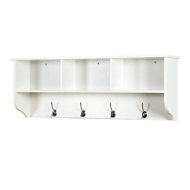 Yiyuanjin Wall Mounted Coat Rack with 4 Dual Hooks, White Wood Storage rack
