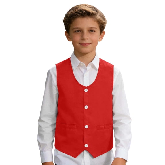 Yiyuu Boys Formal Vest Solid V Neck Button Waistcoat Wedding Party Vest Top, Sizes 5-16