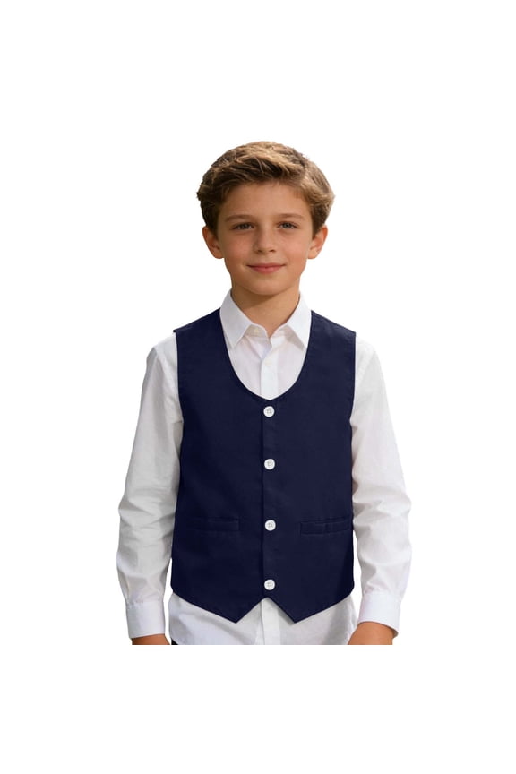 Boys Formal Vest Solid V Neck Button Waistcoat Wedding Party Vest Top, Sizes 5-16