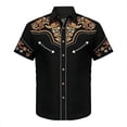 thumbnail image 1 of Yiyuu Boys Short Sleeve Cowboy Shirt Vintage Print Button Down Shirt, Sizes 6-15, 1 of 3