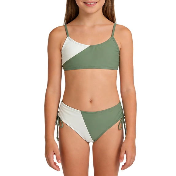 Yiyuu Girls Bikini Swimsuit Color Block Bathing Suit with Adjustable Strap, Sizes 7-16