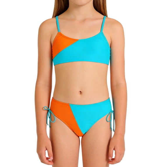 Yiyuu Girls Bikini Swimsuit Color Block Bathing Suit with Adjustable Strap, Sizes 7-16