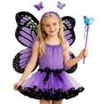 thumbnail image 1 of Yiyuu Girls Butterfly Outfits Wings Tutu Skirt Headband Wand 4Pcs Clothes Set for Kids, 1 of 4