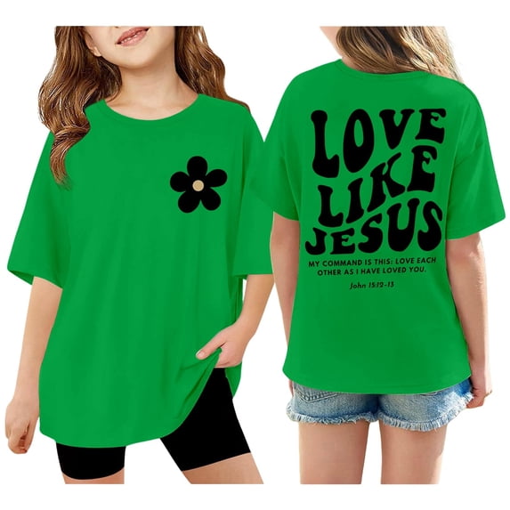 Yiyuu Girls Casual Loose T-Shirt Summer Letter Print Short Sleeve T Shirt Tee, Sizes 3-14