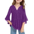 thumbnail image 1 of Yiyuu Girls Loose Fit Blouse Elegant Mesh Petal Sleeve V Neck Shirt, Sizes 3-14, 1 of 3