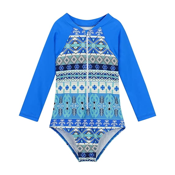Yiyuu Girls One-Piece Swimsuit Beach Zipper Floral Long Sleeve Rash Guard Bathing Suit, Sizes 12M-7Y