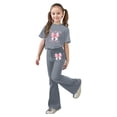 thumbnail image 1 of Yiyuu Girls Outfit Set Bow Print Short Sleeve T Shirt Flared Pants Casual 2Pcs Clothes Set, 1 of 5