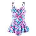 thumbnail image 1 of Yiyuu Girls Ruffled One-Piece Swimsuit Scale Print Strappy Backless Bathing Suit with UPF50+, 1 of 8