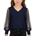 thumbnail image 1 of Yiyuu Girls Sparkly Mesh Long Sleeve V Neck Blouse Elegant Party Shirt Top, Sizes 4-14, 1 of 7