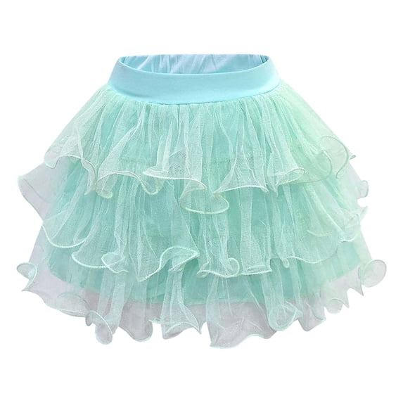 Yiyuu Girls Summer Dance Triple Layer Tulle Tutu Skirt Cute Ruffle Elastic Waist Skirt, Sizes 2-15