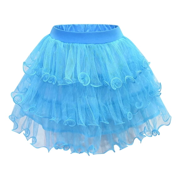 Yiyuu Girls Summer Dance Triple Layer Tulle Tutu Skirt Cute Ruffle Elastic Waist Skirt, Sizes 2-15