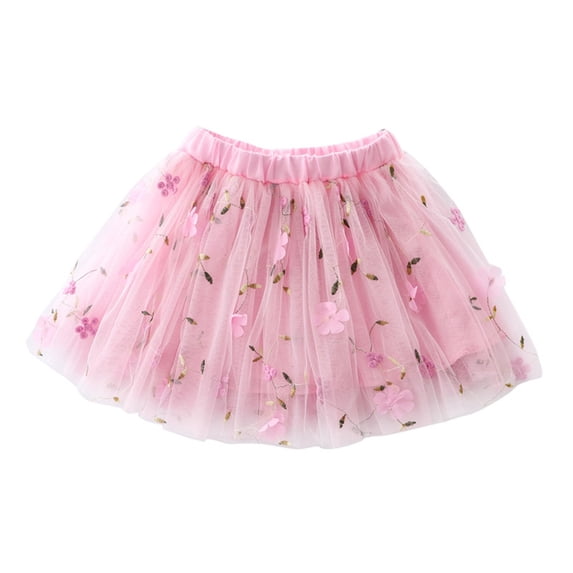 Yiyuu Girls Summer Floral Embroidery Tulle Tutu Skirt Sequin Elastic Waist Skirt, Sizes 12M-10Y