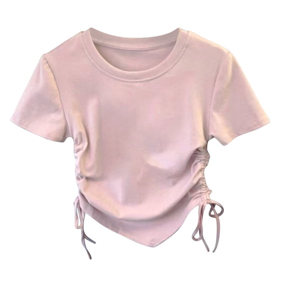 Yiyuu Girls Summer Short Sleeve T-Shirt Casual Solid Side-Tie T Shirt, Sizes 3-14