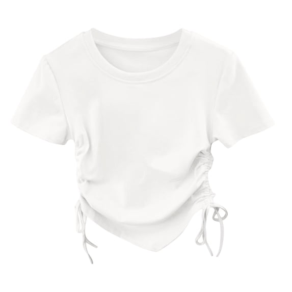 Yiyuu Girls Summer Short Sleeve T-Shirt Casual Solid Side-Tie T Shirt, Sizes 3-14